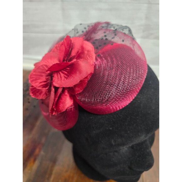 Vintage Red Flower Feather Fascinator Headband Hat Cocktail Cap - Picture 4 of 11